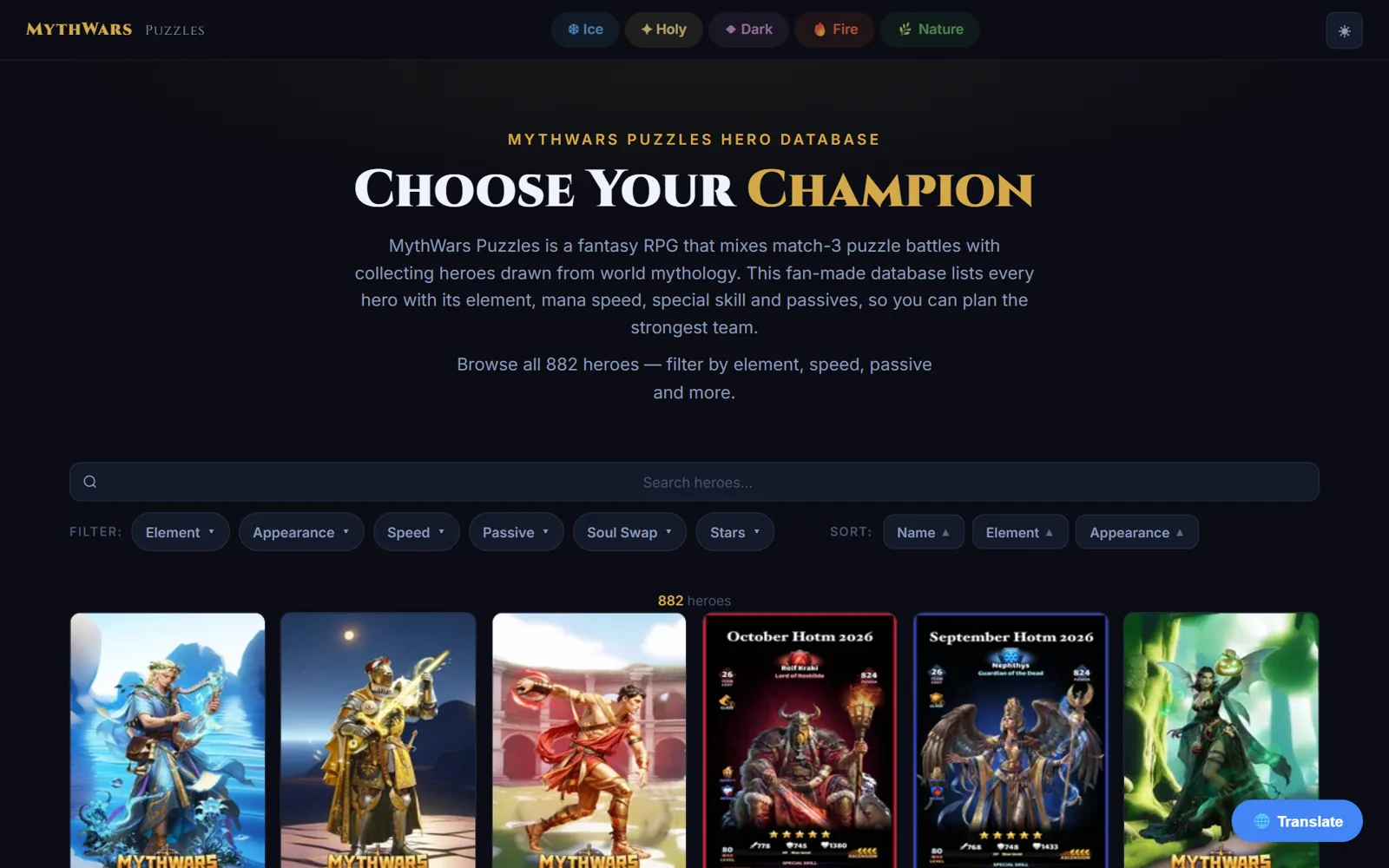 Baza bohaterów MythWars Cards